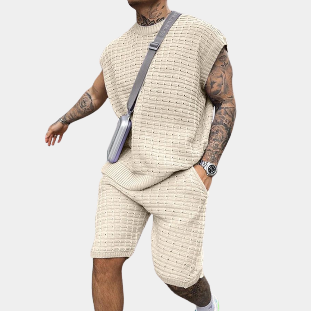 Herrenshorts, zweiteilig, ärmellose Baumwolle-1