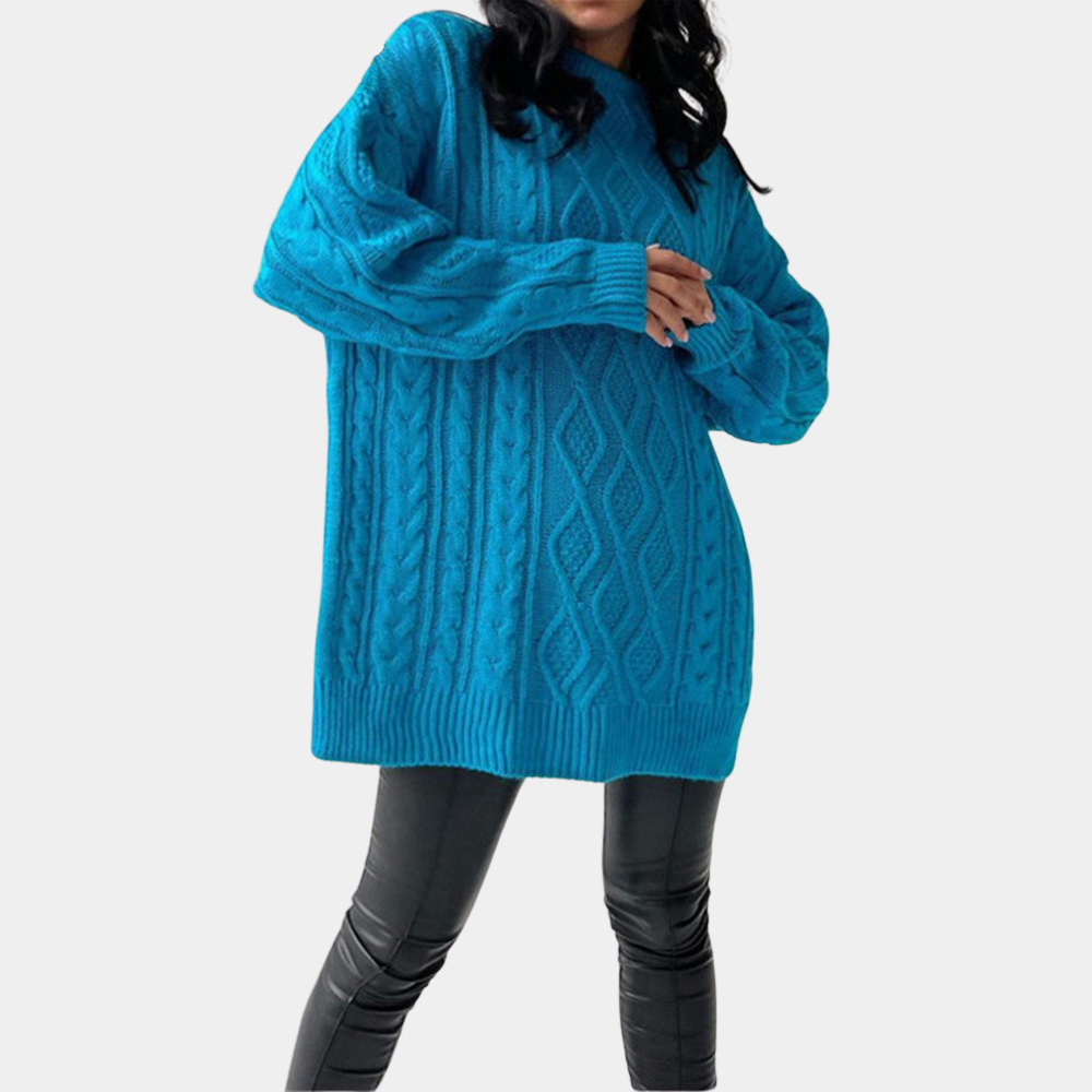 Damen-Langarmpullover, hoher runder Kragen, Polyester, leichte Passform-4