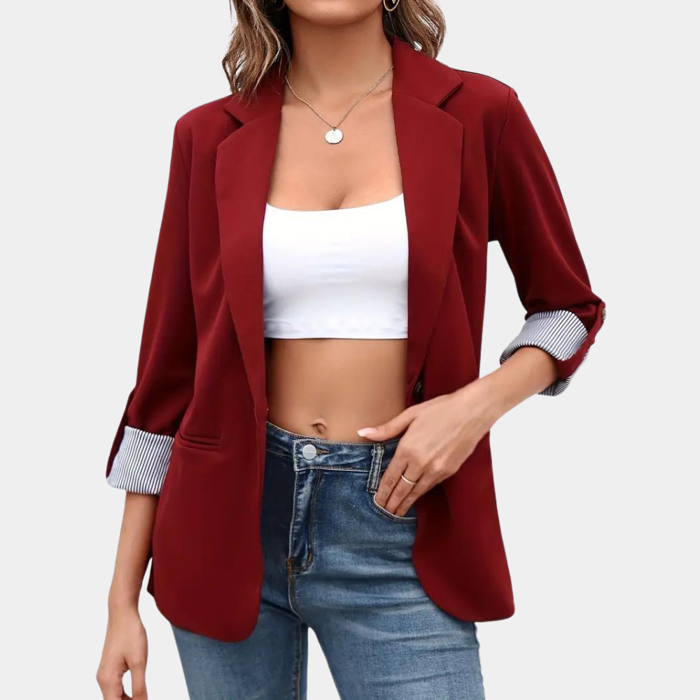 Damen Blazer Revers-Stil Hochwertiger Stoff-5