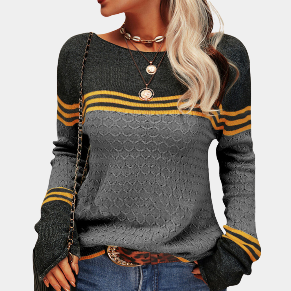 Variant image for Damen-gestreifter Pullover, Farbblock, weiche Mischung-16