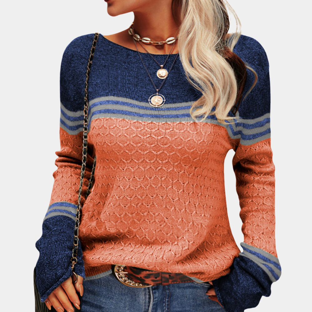Variant image for Damen-gestreifter Pullover, Farbblock, weiche Mischung-11
