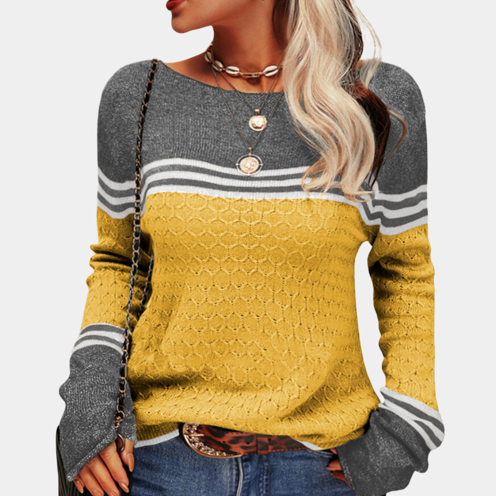 Damen-gestreifter Pullover, Farbblock, weiche Mischung-1