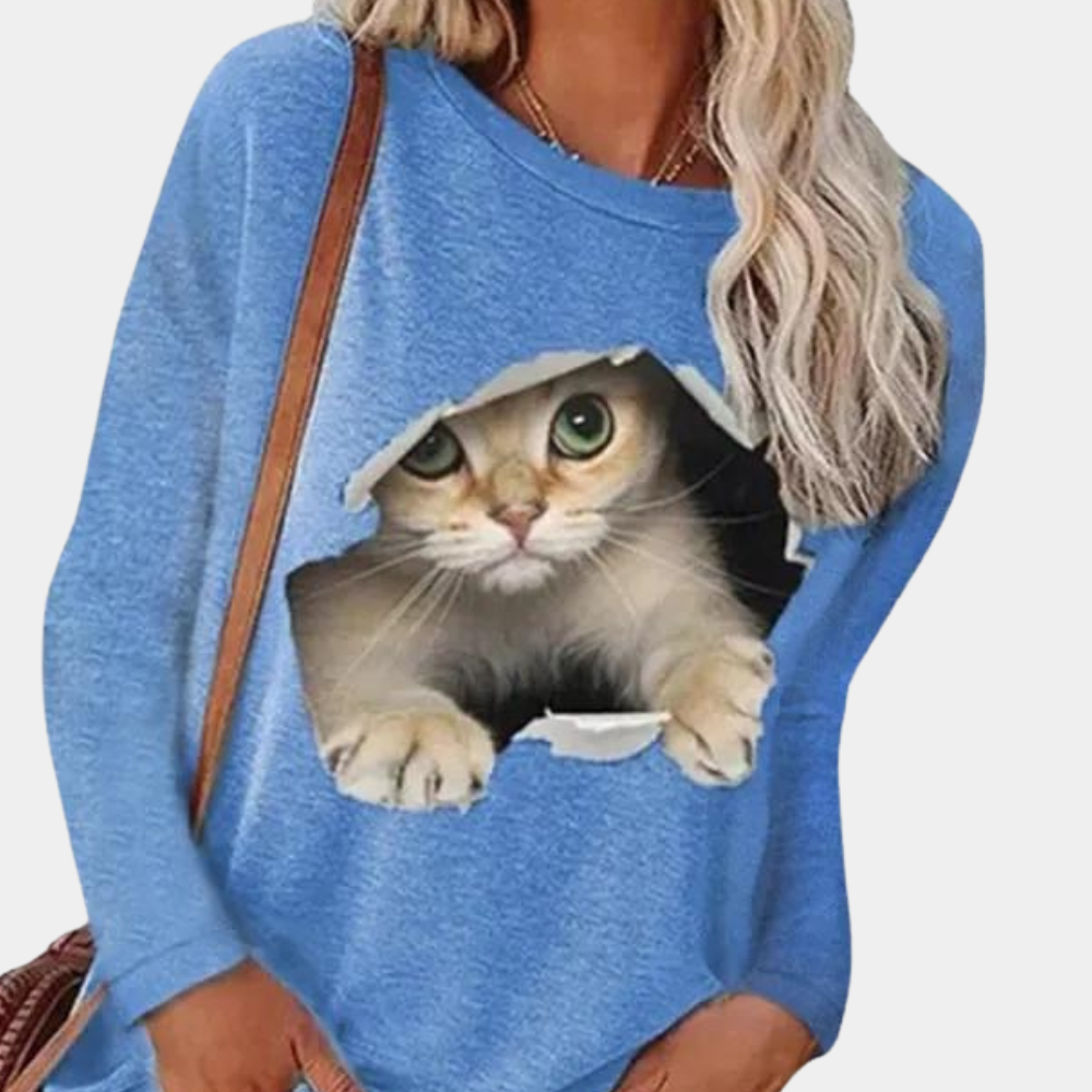 Damenbluse mit Katzenmuster aus weicher Baumwolle – trendige und bequeme Passform, in mehreren Größen erhältlich 1