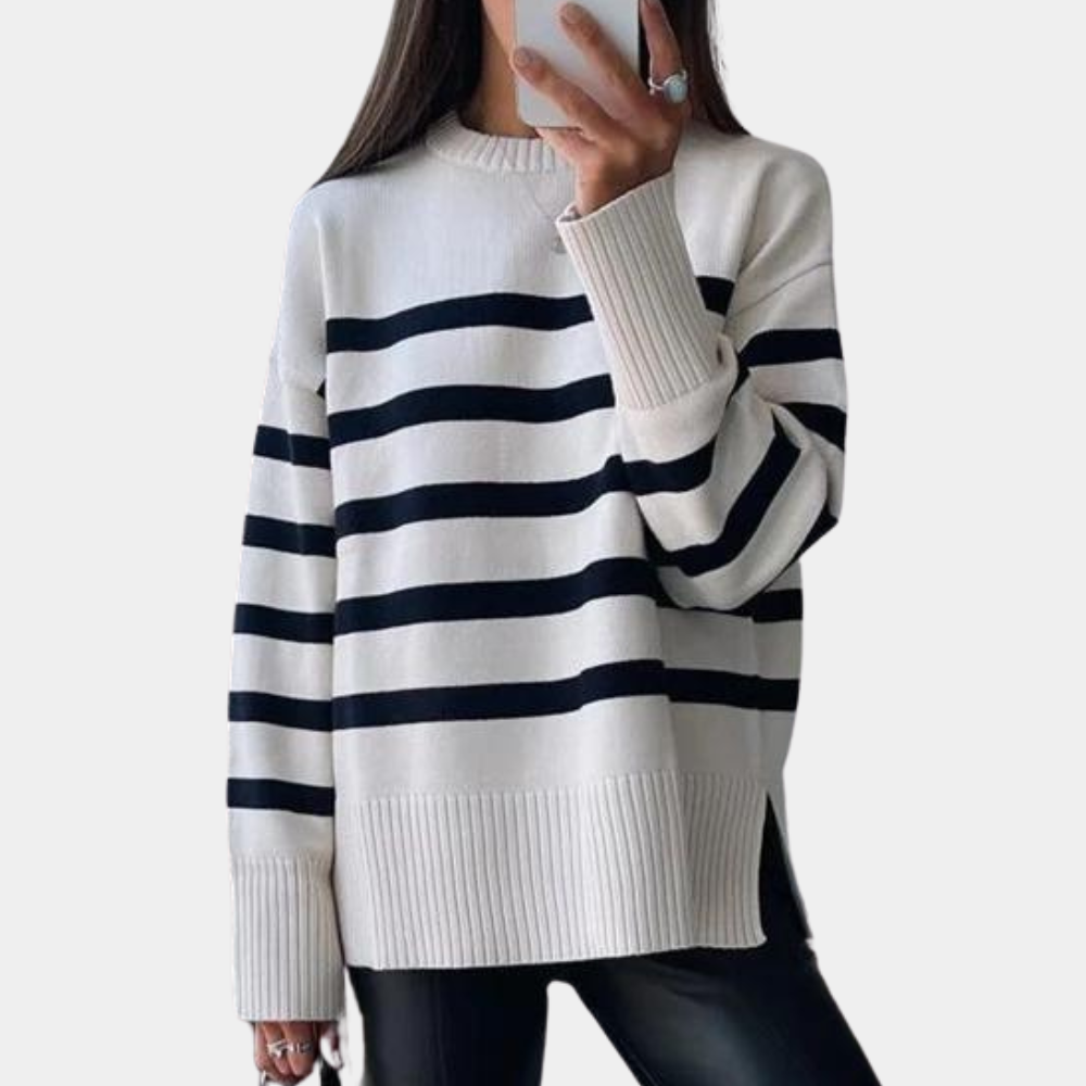 Damen-Oversized-Pullover, gestreift, 100% Baumwolle-2