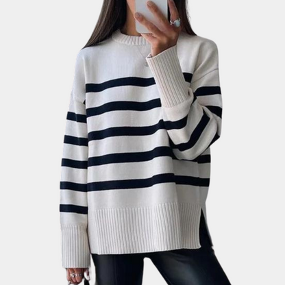 Damen-Oversized-Pullover, gestreift, 100% Baumwolle-2