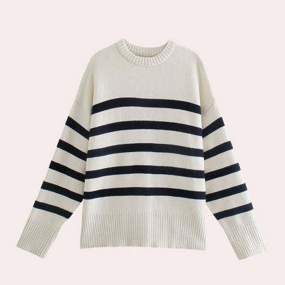 Damen-Oversized-Pullover, gestreift, 100% Baumwolle-1