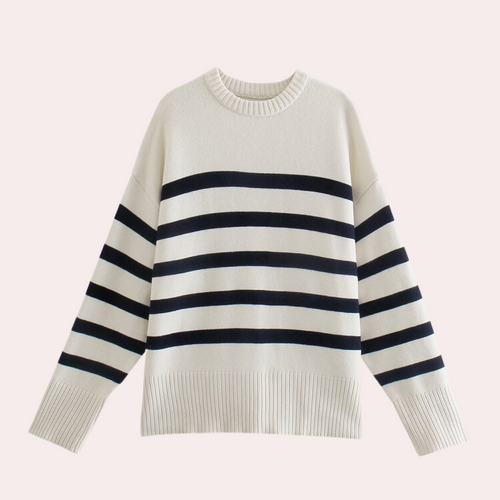Damen-Oversized-Pullover, gestreift, 100% Baumwolle-1