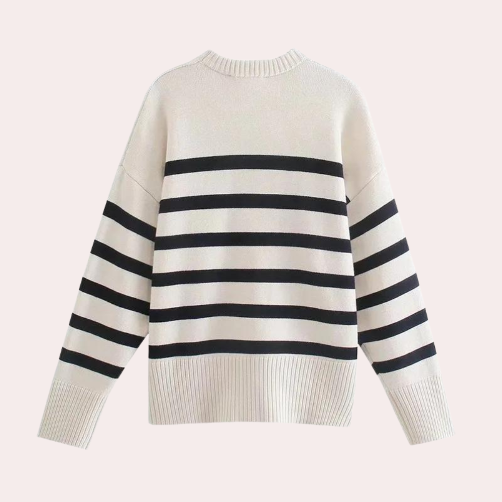 Damen-Oversized-Pullover, gestreift, 100% Baumwolle-3