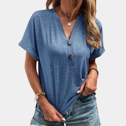 Variantenbild für Damen-T-Shirt, kurze Ärmel, V-Ausschnitt, 100% Baumwolle-11