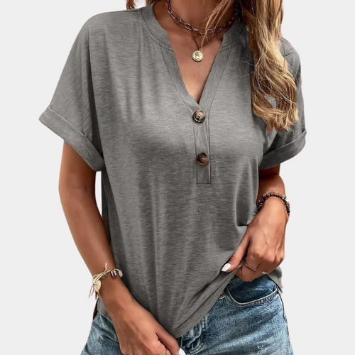 Damen-T-Shirt, kurze Ärmel, V-Ausschnitt, 100 % Baumwolle-1
