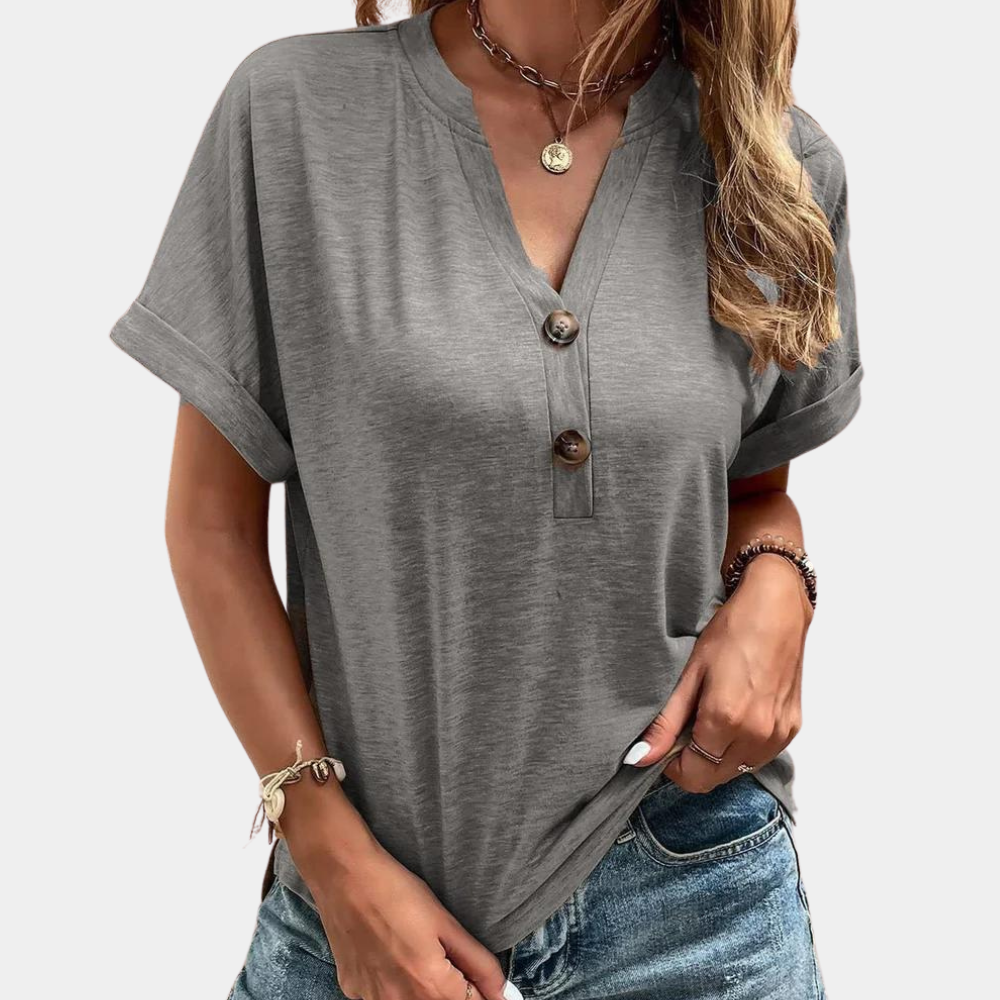 Variantenbild für Damen-T-Shirt, kurze Ärmel, V-Ausschnitt, 100% Baumwolle-1