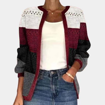 Damen-Cardigan, Farbblock, gehäkeltes Acryl-2