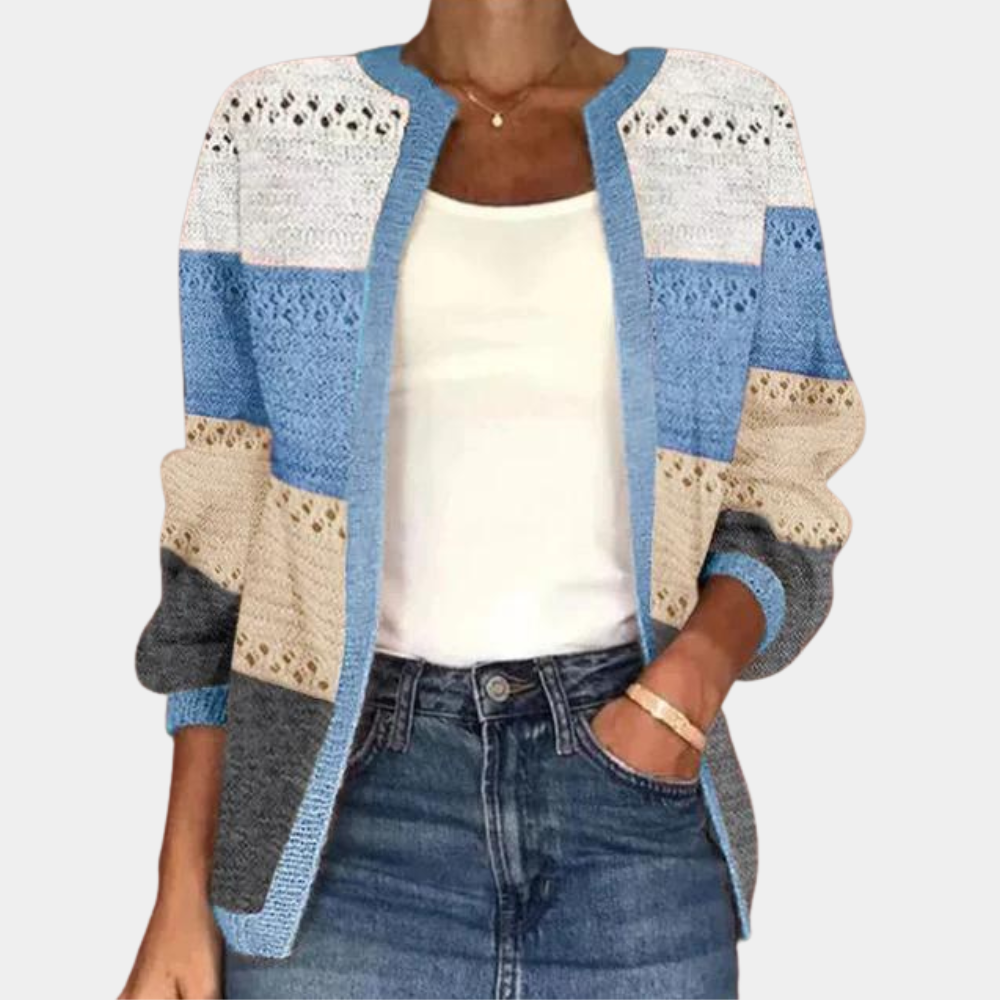 Damen-Cardigan, Farbblock, gehäkeltes Acryl-4