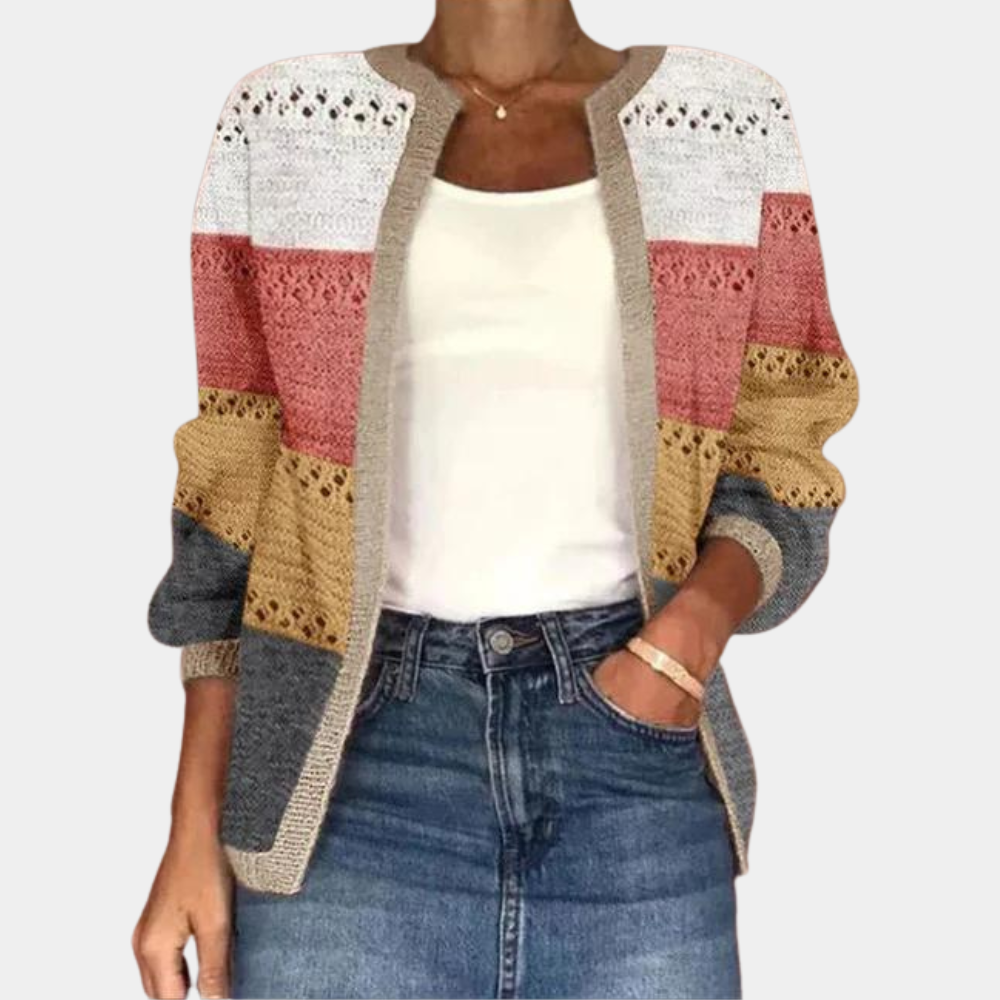 Damen-Cardigan, Farbblock, gehäkeltes Acryl-1