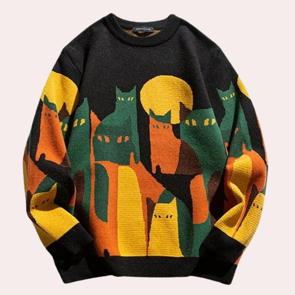 Damen-Strickpullover, mit Katzenprint aus weich und atmungsaktivem Gewebe-2