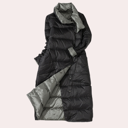 Lange Damen-Winterjacke, wasserabweisend mit verstellbarer Kapuze und Taschen – stilvolle und warme Polyesterjacke für kalte Tage 1