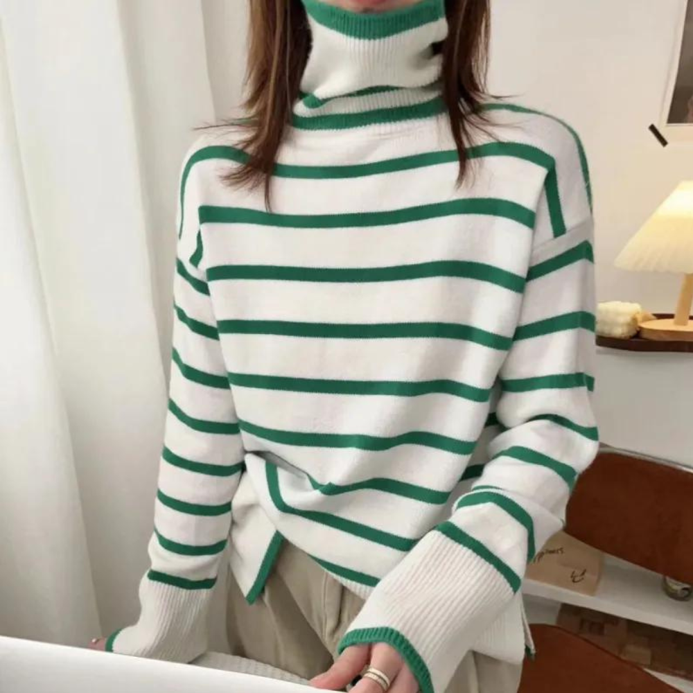 Damen-Rollkragenpullover, gestreift, weiche Stoffe-1