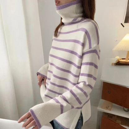 Variant image for Damen-Rollkragenpullover, gestreift, weiche Stoffe-21