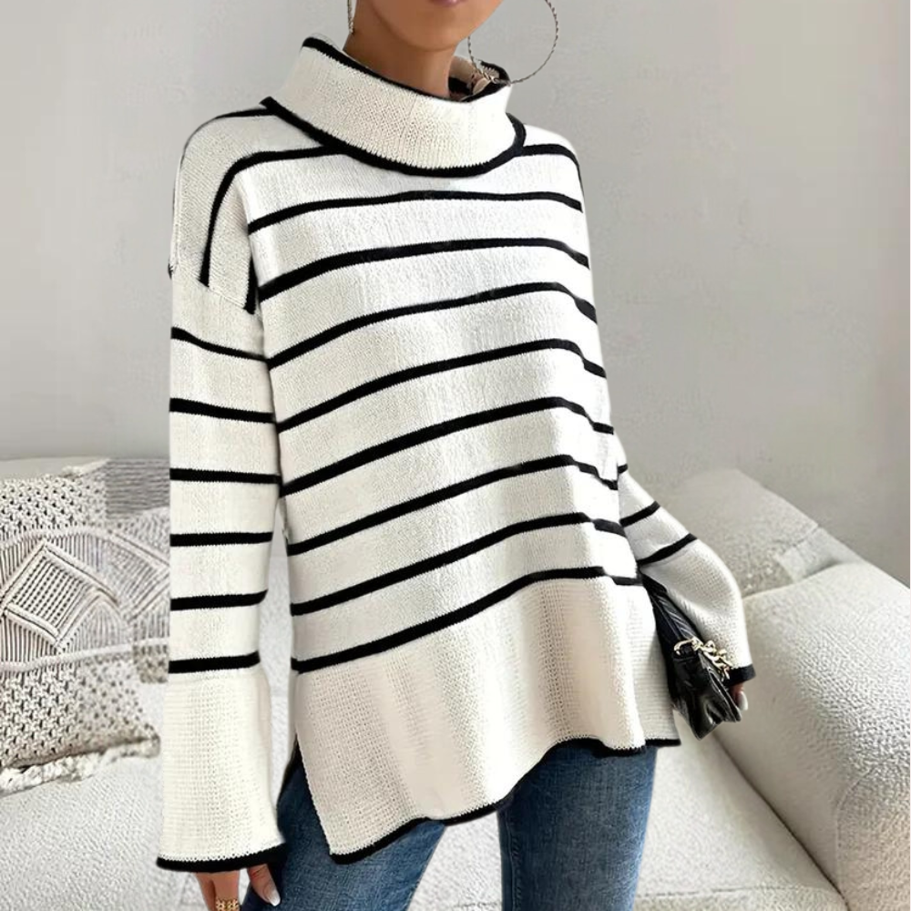 Damen-Rollkragenpullover, gestreift, weiche Stoffe-2