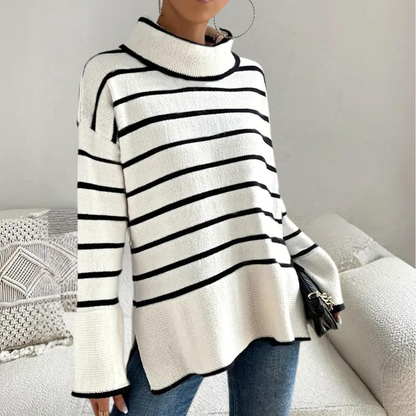 Damen-Rollkragenpullover, gestreift, weiche Stoffe-2