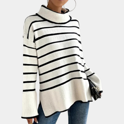 Damen-Rollkragenpullover, gestreift, weiche Stoffe-6