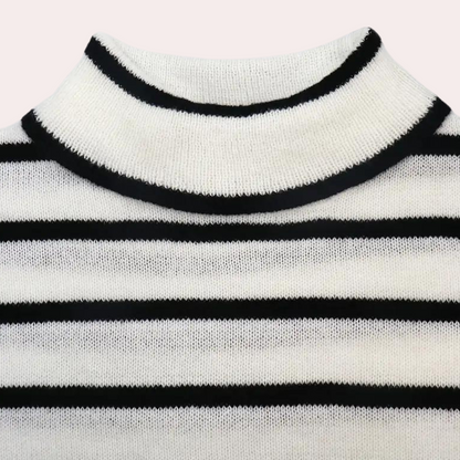 Damen-Rollkragenpullover, gestreift, weiche Stoffe-4