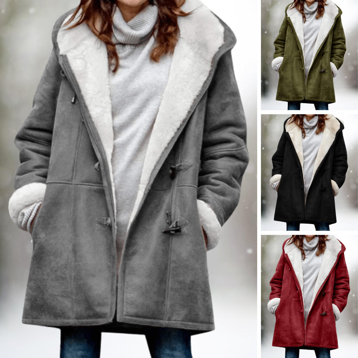 Damenjacke Halblang Kapuze Baumwoll-Polyester-Kombination 2