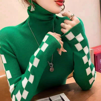 Variant image for Damen-Strickpullover, Rollkragen, Karo-Design, weiches Material-1
