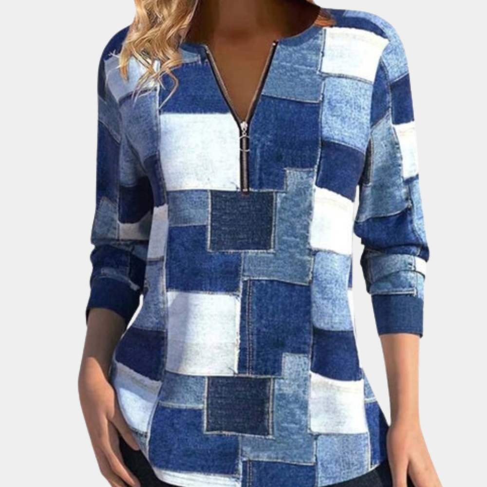 Damen-Pullover, Halbreißverschluss, geometrisches Muster, gestrickt, weiche Faser-3