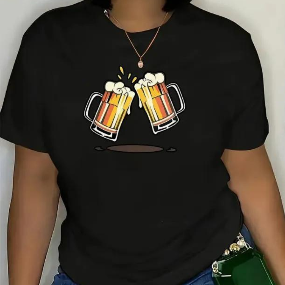 Variantenbild für Damen-T-Shirt mit Bierprint, 100% Baumwolle-1