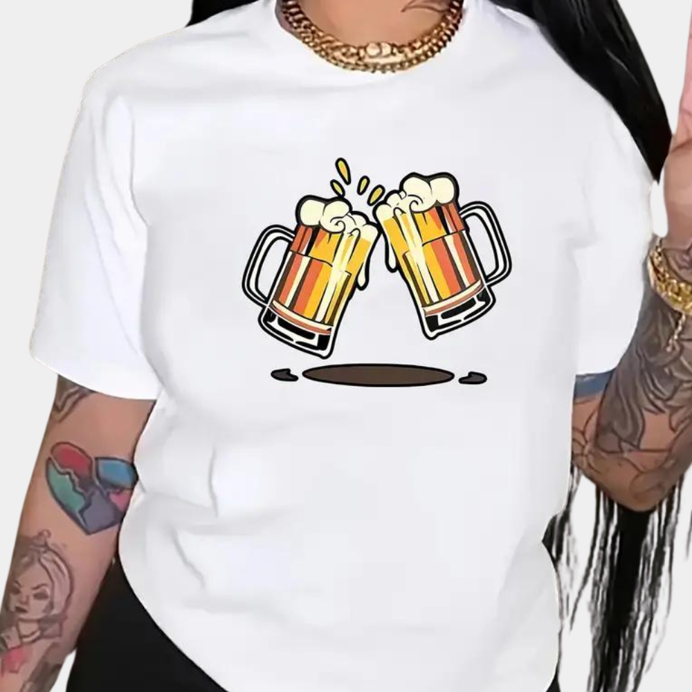 Damen-T-Shirt mit Bierprint aus 100 % Baumwolle-2