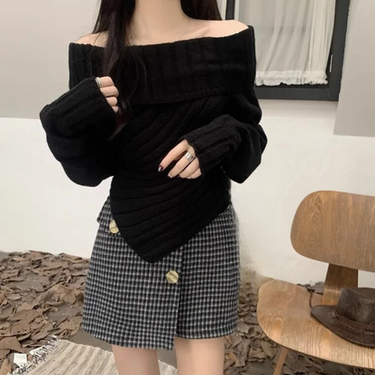 Damen-Strickpullover, mit Schulterpolster, weichem Design-2