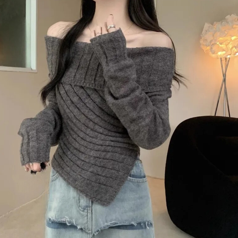 Damen-Strickpullover, mit Schulterpolster, weichem Design-3