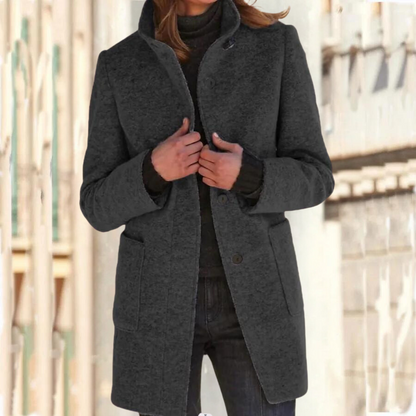 Damen-Mantel Stehkragen Hochwertig Beige-1