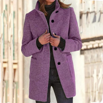 Damen-Mantel Stehkragen Hochwertig Beige-3