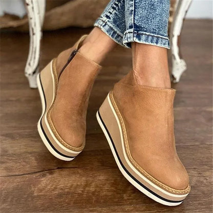Keilstiefel für Damen mit Keilsohle und Slip-On-Design – Synthetik-Obermaterial, vielseitiger Casual-Stil, Schafthöhe 10 cm 7