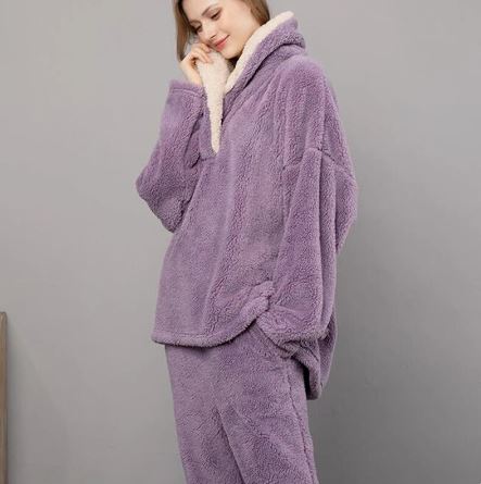 Damen-Pyjama-Set, langärmelig, Fleece mit passender Pyjamahose-4