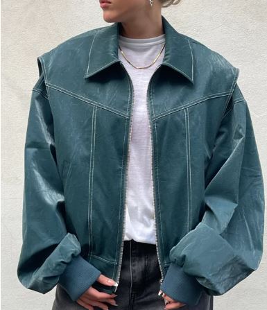 Damen-Oversized-Jacke, synthetisches Leder-2