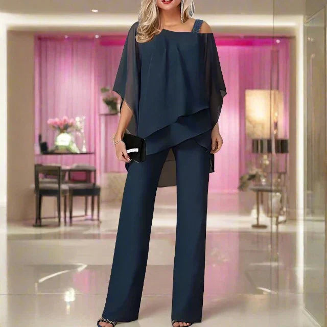 Damen-Chiffon-Set, Überwurf-Top, Jumpsuit-6