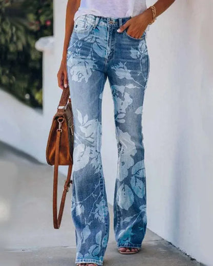 Damenjeans mit hoher Taille und Blumenmuster – trendiges Design für Alltag und Party 4