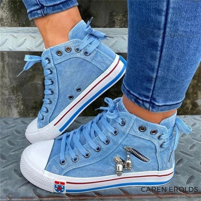 Damen Sneakers Hohe Silhouette Denim Gummi-2