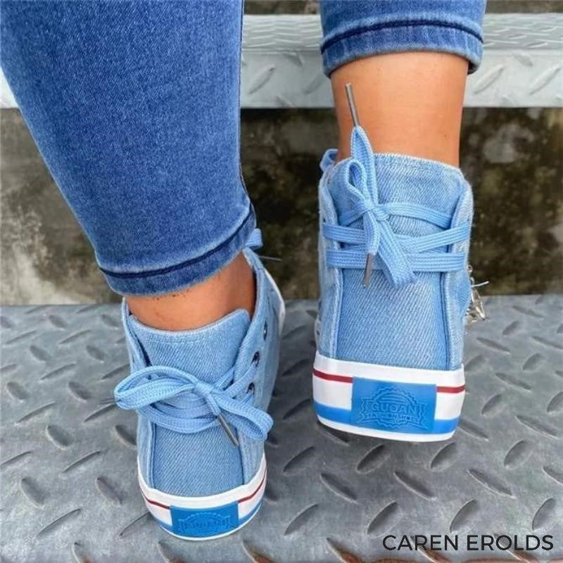 Damen Sneakers Hohe Silhouette Denim Gummi-4