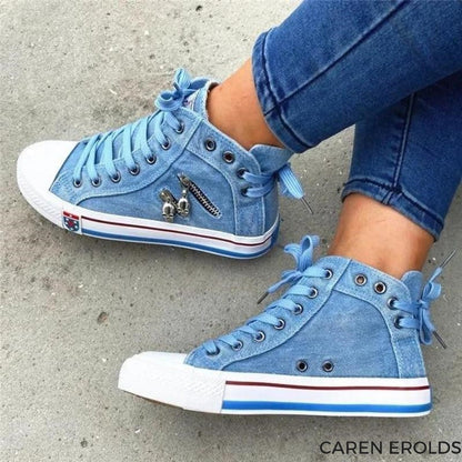Damen Sneakers Hohe Silhouette Denim Gummi-5