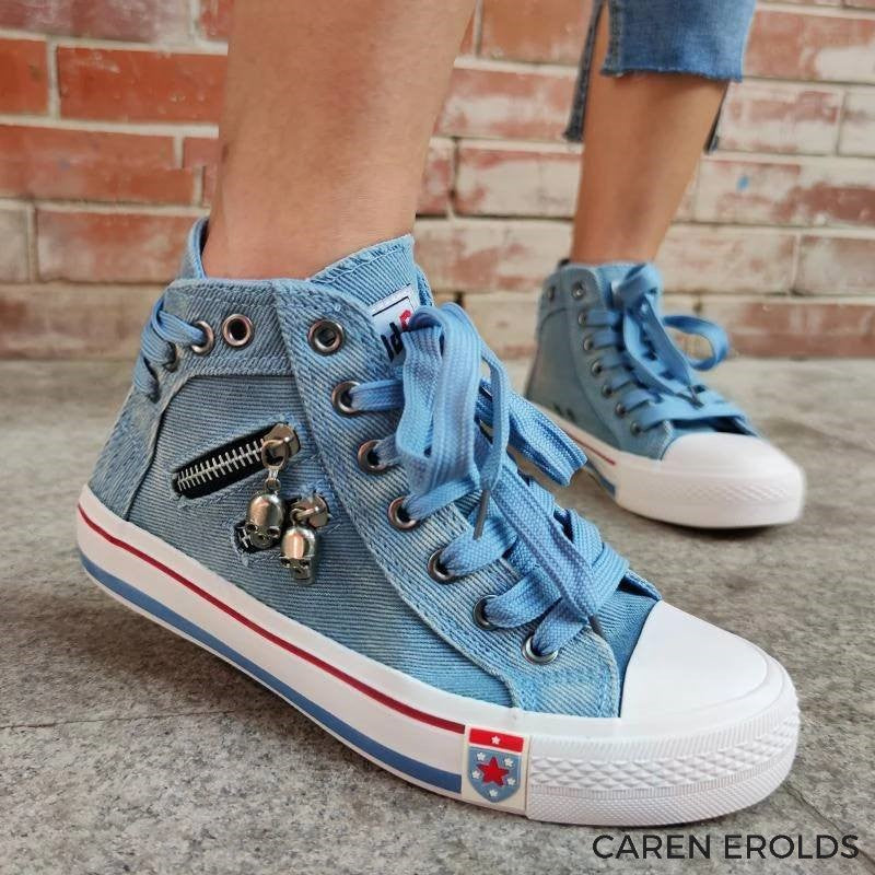 Damen Sneakers Hohe Silhouette Denim Gummi-6