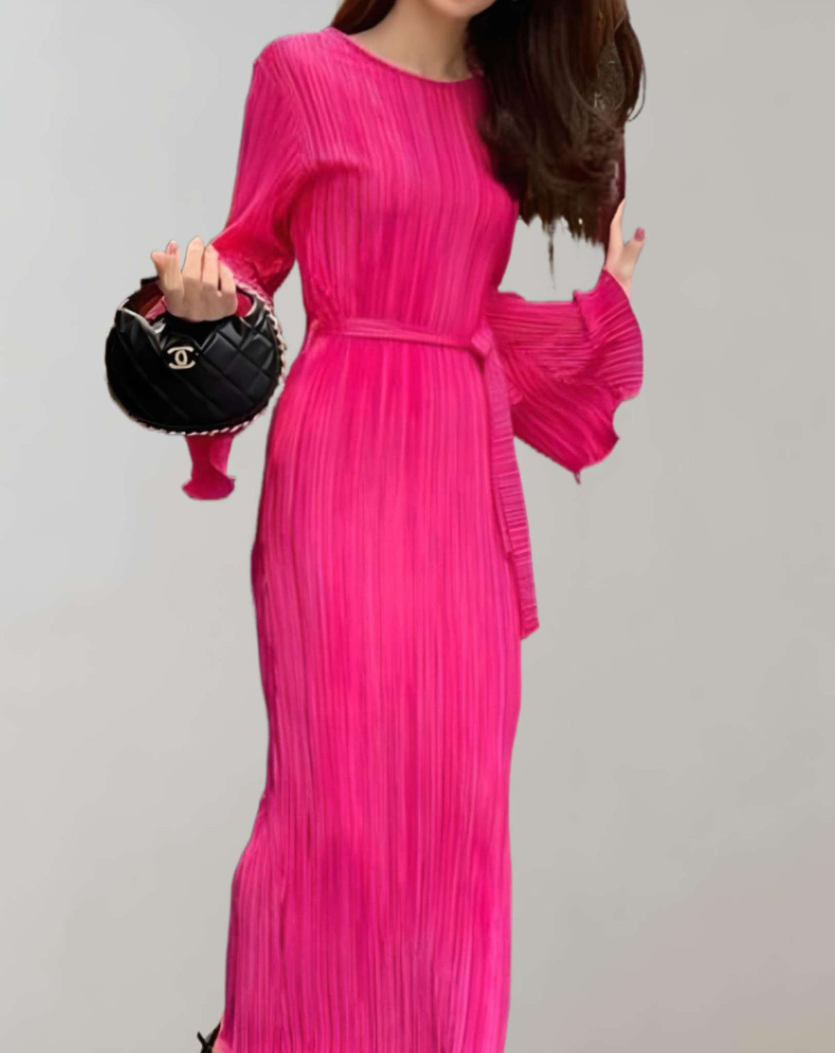 Variant image for Damen-Taille-Langes Kleid, gerafft, hochwertiger Stoff-1