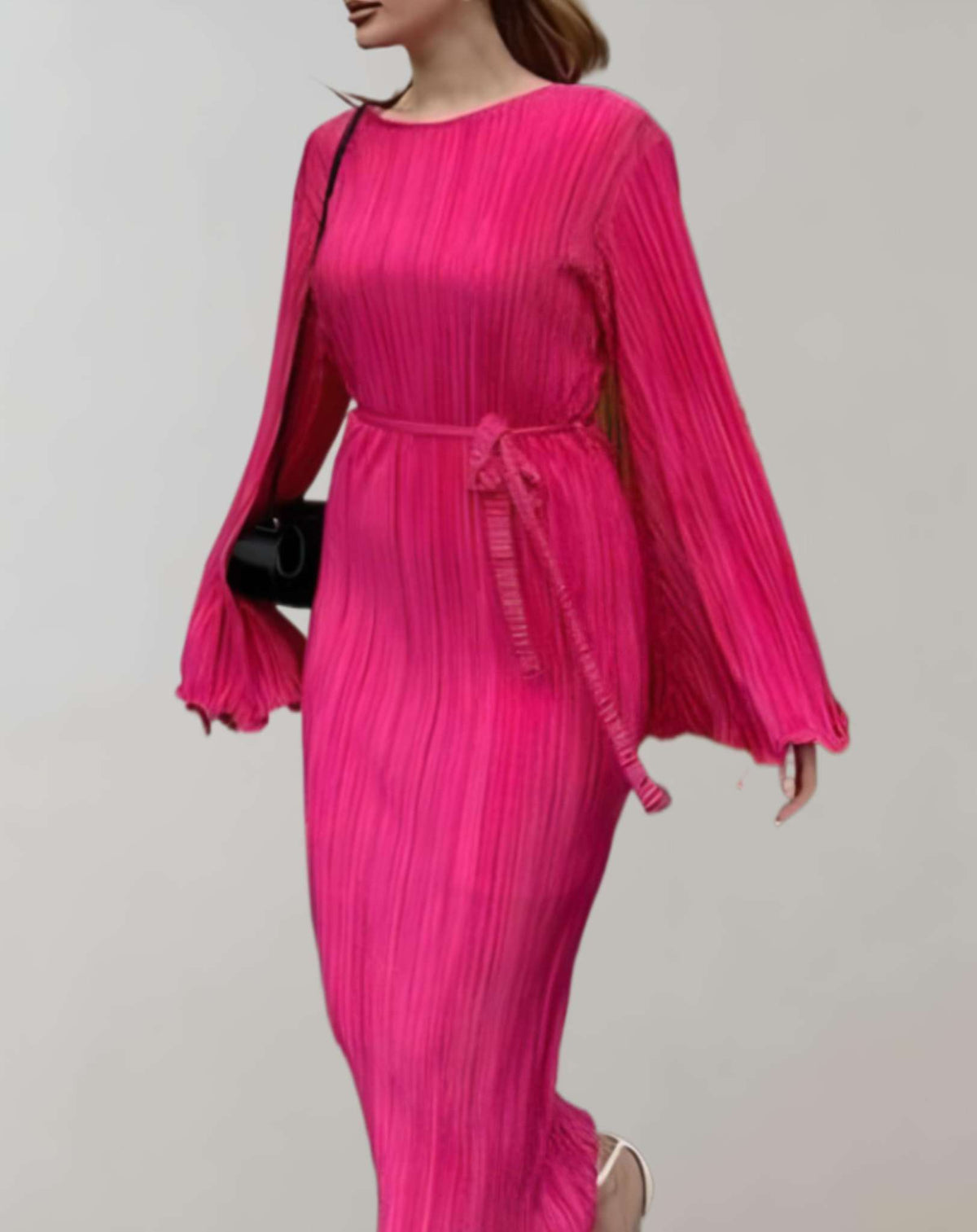 Damen-Taille-Langes Kleid, gerafft, hochwertiger Stoff-3