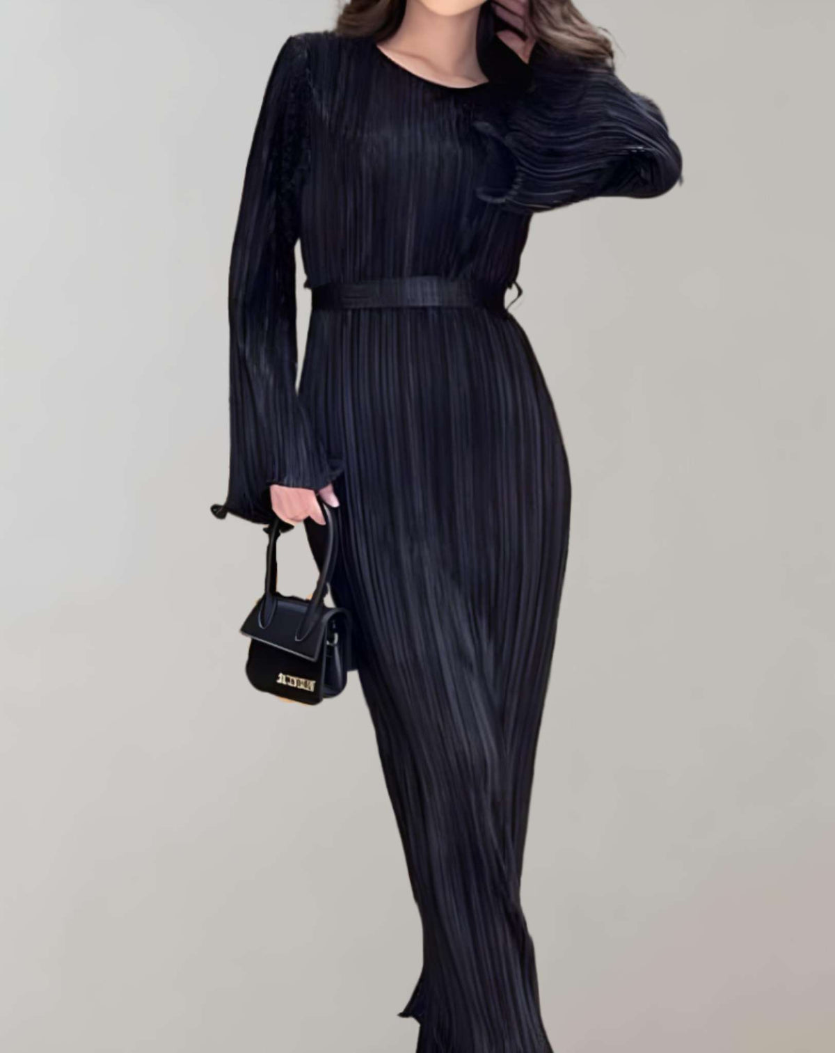 Variant image for Damen-Taille-Langes Kleid, gerafft, hochwertiger Stoff-2