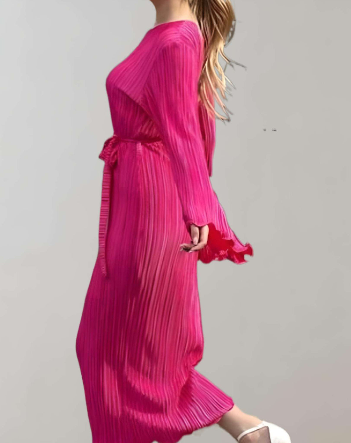 Damen-Taille-Langes Kleid, gerafft, hochwertiger Stoff-4