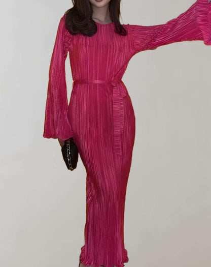 Damen-Taille-Langes Kleid, gerafft, hochwertiger Stoff-2