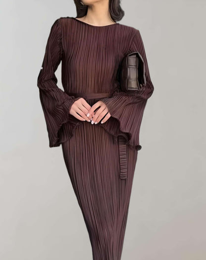 Variant image for Damen-Taille-Langes Kleid, gerafft, hochwertiger Stoff-3